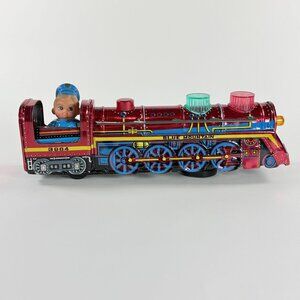 Vintage Choo Choo Express Tin Wind-Up Train Conductor For Parts Collectible Toy